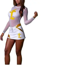 The Lights Mesh Rave Outfit Set - Long Sleeve Top & Gold Accents Shorts for Rave Parties