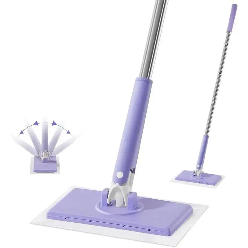 Small mop, a small mop with easy-to-change fabric, flat mop for the telescopic gap vacuum cleaner, mop with locking head and cleaning cloth, (1 mop + 1 cleaning cloth (purple))
