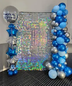 KEQU 4*6 FT laser silver reflective wall background -24 sequin decorative panels, photo backgrounds for birthdays, New Year's, Valentine's Day, Christmas, anniversaries, weddings, and engagement decorations, decorative banners Decorating Balloon Ornaments