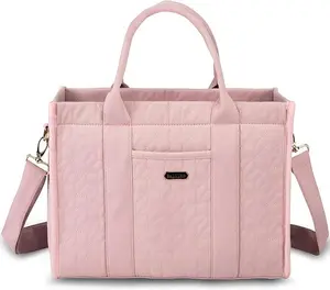 Quilted Tote Bag with Zipper – Water-Resistant, Lightweight Handbag for Women with Multiple Compartments; Wear as Shoulder or Crossbody for Work, Travel & Beach