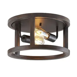 JONATHAN Y Atelier Iron Rustic Industrial LED Flush Mount; for Living Room, Bedroom, Kitchen, Office
