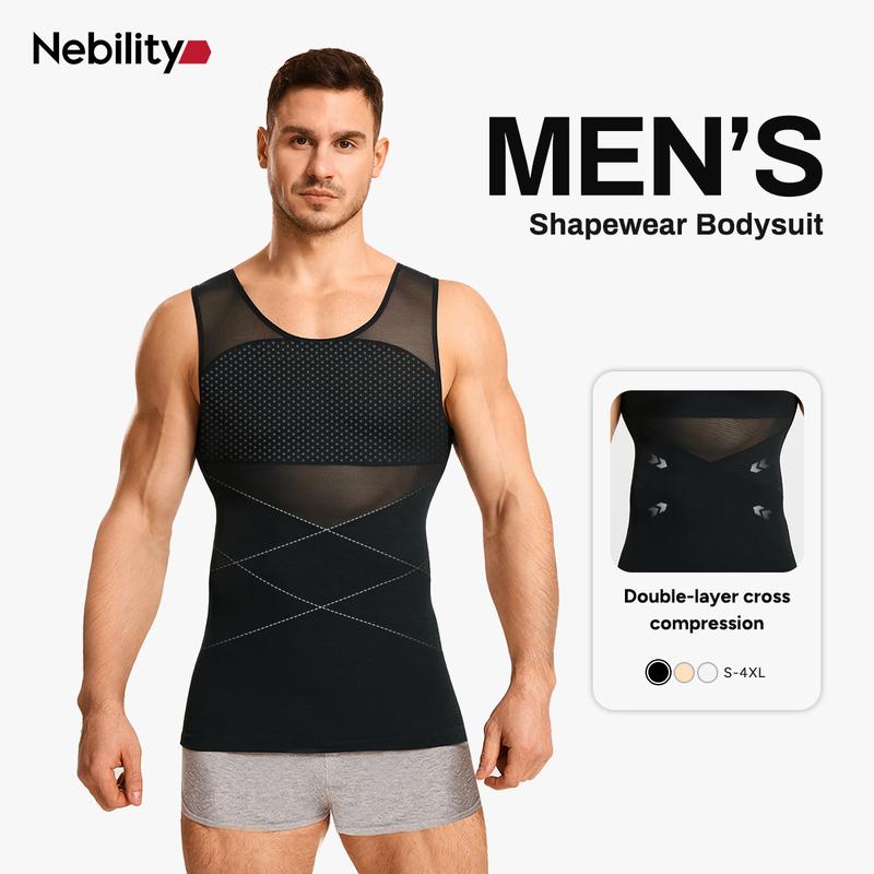 【Nebility】Men’s Mesh Fabric Breathable Compression Shapewear Vest – Slim-Fitting, High Elasticity, Seamless Menswear for Daily Wear Tummy Control