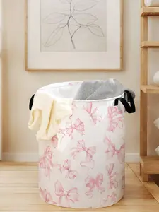 1 laundry basket, laundry basket with handle and printed bow pattern, household foldable laundry basket made of wear-resistant material, large capacity laundry basket, toy storage box