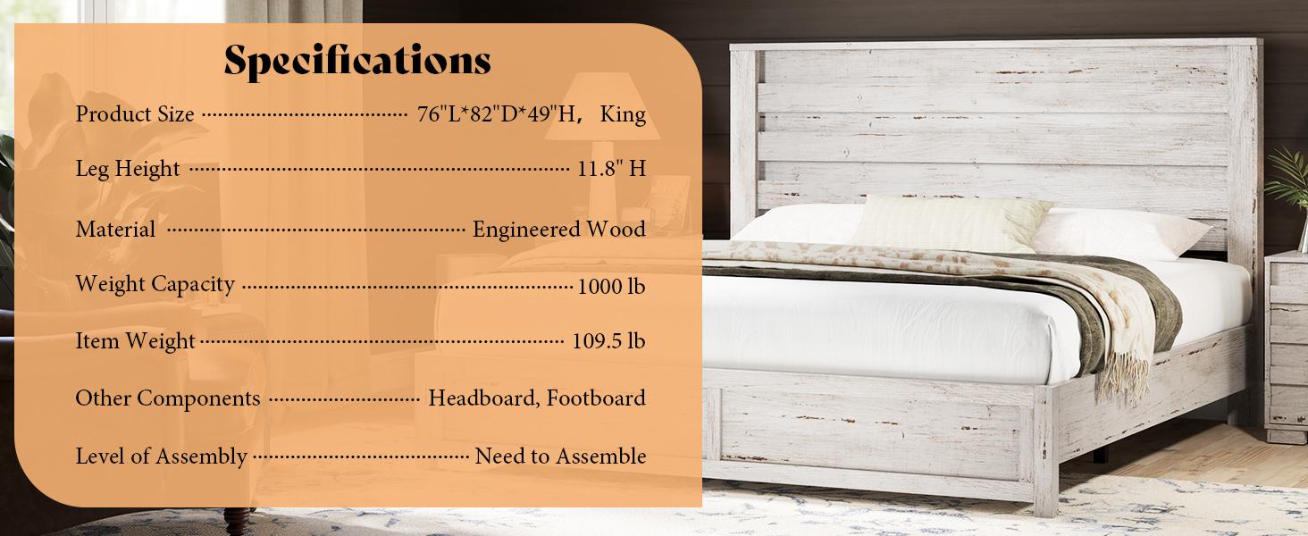 AMERLIFE Farmhouse Bed Frame with 49" Headboard, Platform Bed Frame with Wood Slats Support/Stable & Durable/No Box Spring Needed/Full/Queen/King Size/Best Gift Ideas/Christmas Gifts