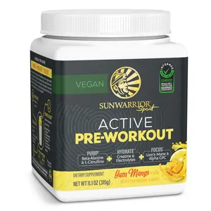 Sunwarrior Pre Workout Powder Energy Drink | Vegan Pre-Workout Supplement | Pump, Hydrate, Focus | Yuzu Mango Flavored | 30 Servings | Active Preworkout