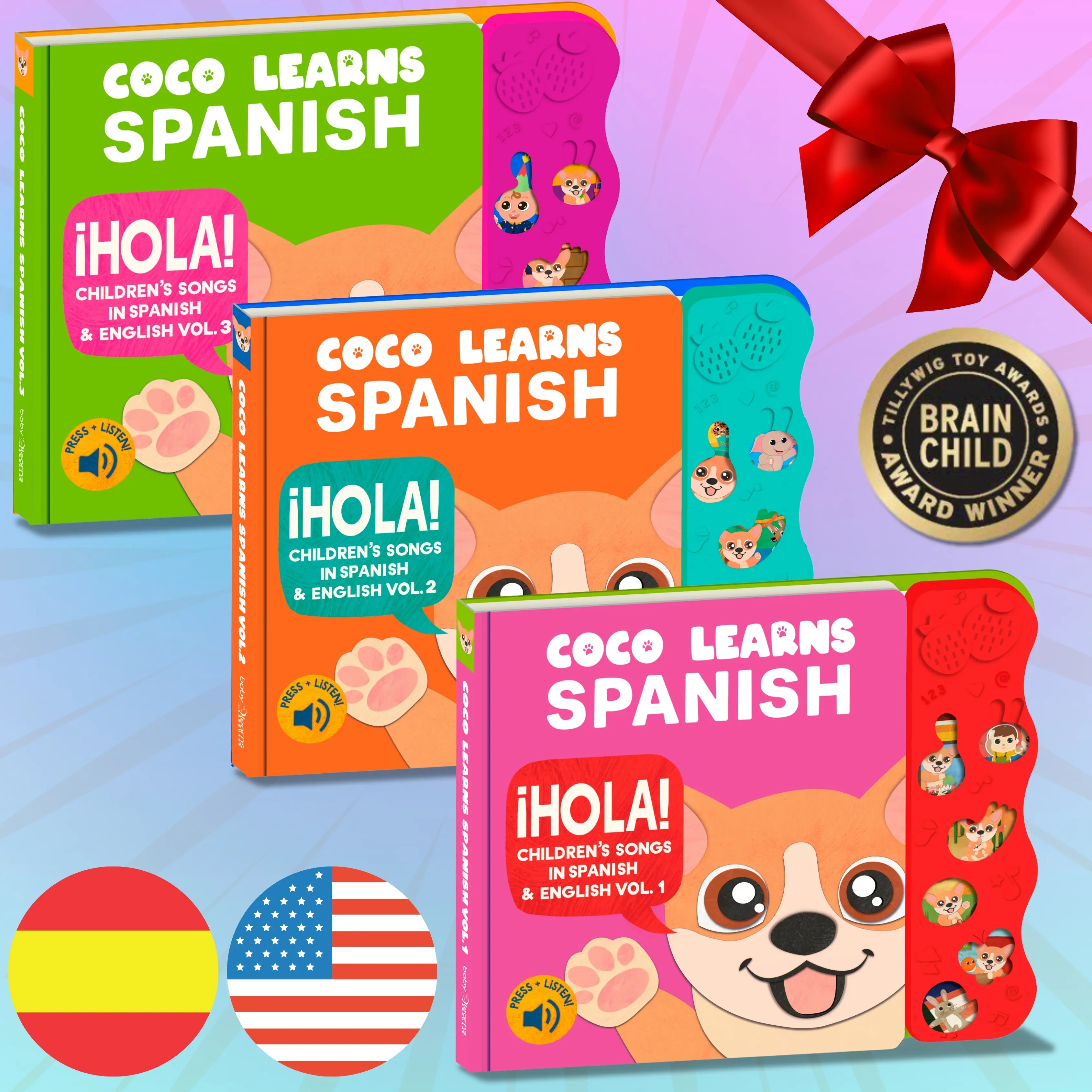 Spanish Sound Book Bundle for Kids  | Press, Listen & Learn! |  Spanish Baby Books