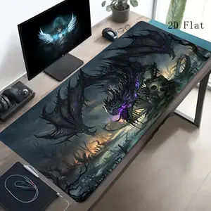 High Quality High Quality A Large E-Sports Gaming Mouse Pad Featuring A Dark Dragon, Purple Flames, Skulls, And Fantasy Scenes, With A Non-Slip, Washable Rubber Base. It Is A Large-Sized Desk And Office Desk Accessory, Serving As A Computer Decoration And