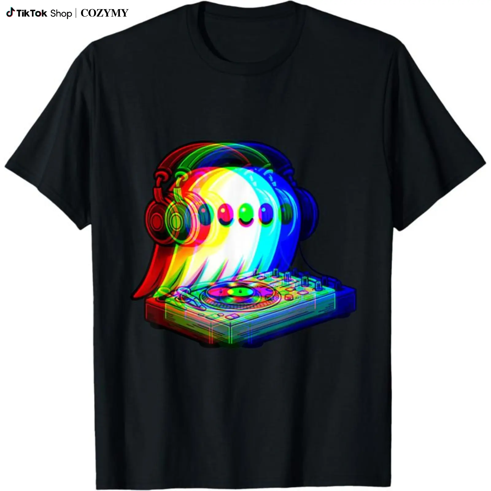 100%cotton House Music ghost dj Optical Illusion EDM halloween Rave DJ T-Shirt