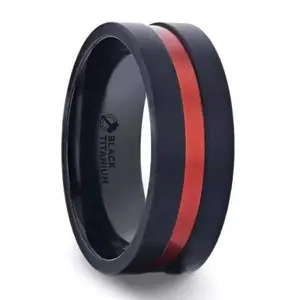 Flat Brushed Black Titanium With Red Aluminum Groove Ring | Thorsten