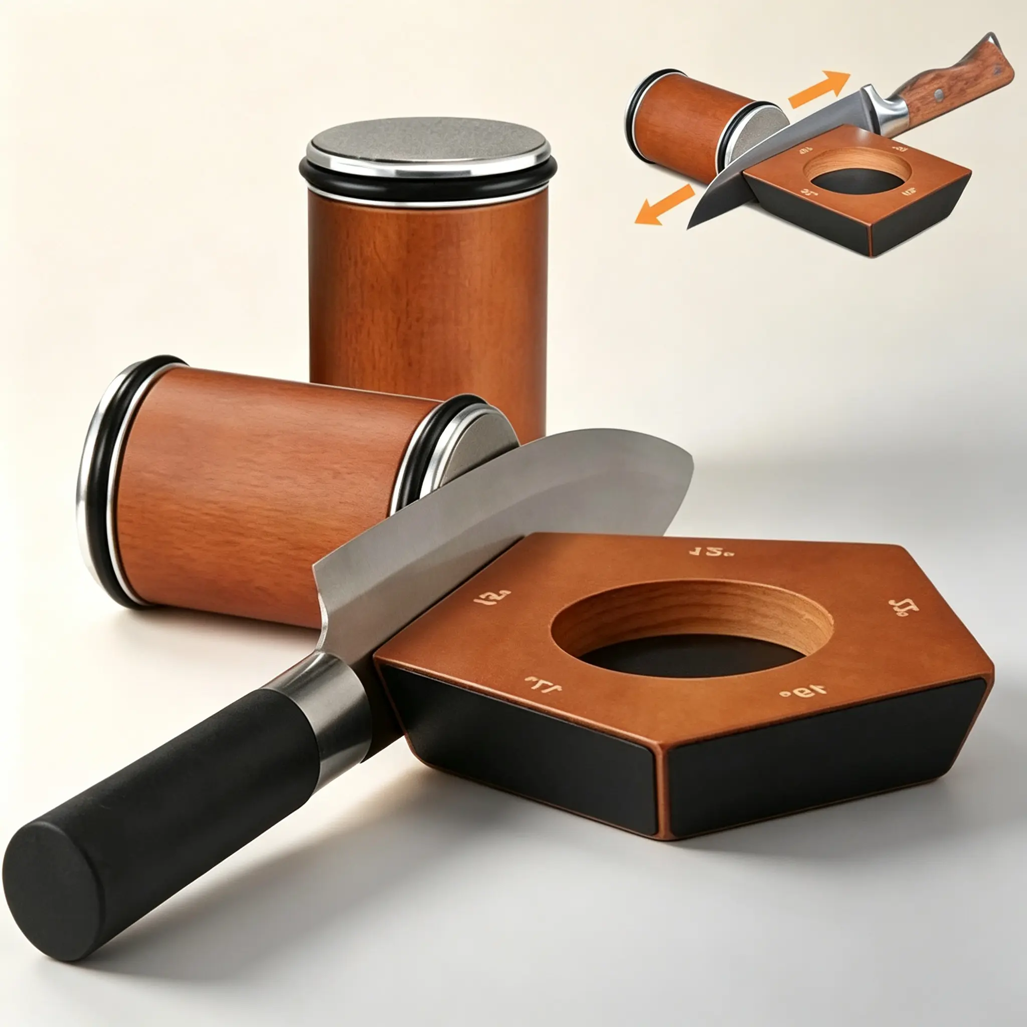 Premium Manual Universal Knife Sharpener Kit - Stainless Steel Kitchen Gadgets with 3-Stage Diamond Dual-Angle Grinding Discs, Magnetic Base, Gift-Boxed for Effortless Cutting, Ideal for Family Gatherings, Friend Gifting (Kitchenware Tools) straight edge