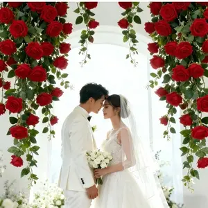 Two Artificial Red Rose Vine Wreaths, Lifelike Artificial Flower, Perfect for Spring Floral Arrangements for Hotels And Offices, As Well As for Decorating Rooms, Parties, Weddings, And Birthday Celebrations. They Can Also Be Used for New Year Decorations