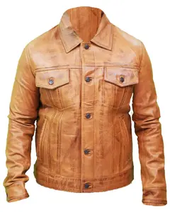 MotorCycleJackets Men's Camel Brown Trucker Leather Jacket