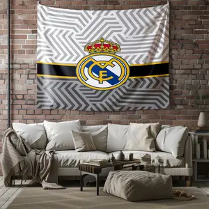 Soccer Team Logo Wall Tapestry (1 Piece), Football Club Crest Geometric Pattern Wall Hanging, Sports Fan Decorative Tapestry for Bedroom, Living Room & Man Cave, Tapestry Wall Mural