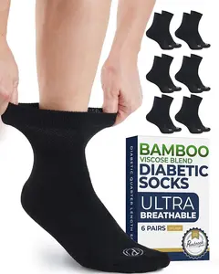 Pembrook Breathable Bamboo Diabetic Socks for Women & Men - Ankle Length, Non Binding, Wide Top, 6 Pairs