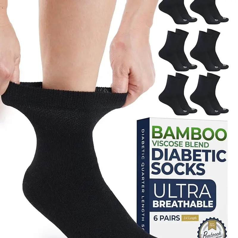 PEMBROOK Mens Bamboo Viscose Diabetic Ankle Socks - Black 6-Pair, Classic Colors 6-Pair, Fabric, Non-Binding, Smooth Toes, Extra Stretch, Foot Pain Relief, Neuropathy Support, Cool All-Day Wear, Moisturewick Dry, Machine Washable