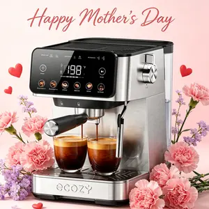 ecozy 4-in-1 Espresso Machine, LED Touch Screen, Drip Coffee, Hot Water and Steam, Coffee Maker with Milk Frother Steam Wand, Stainless Steel, Coffee Machine for Cappuccino, Latte, Americano, Removable Brewer & Water Tank