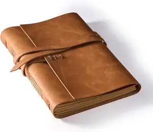 Leather Journal for Writing 5"x 7", Genuine Leather Bound Journal for Men Women, 200 Lined Pages Leather Notebook for Traveling (Brown)