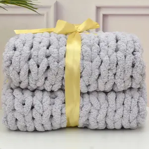 Handmade Chunky Chenille Knitted Blanket – Thick, Cozy, and Stylish Sofa Throw