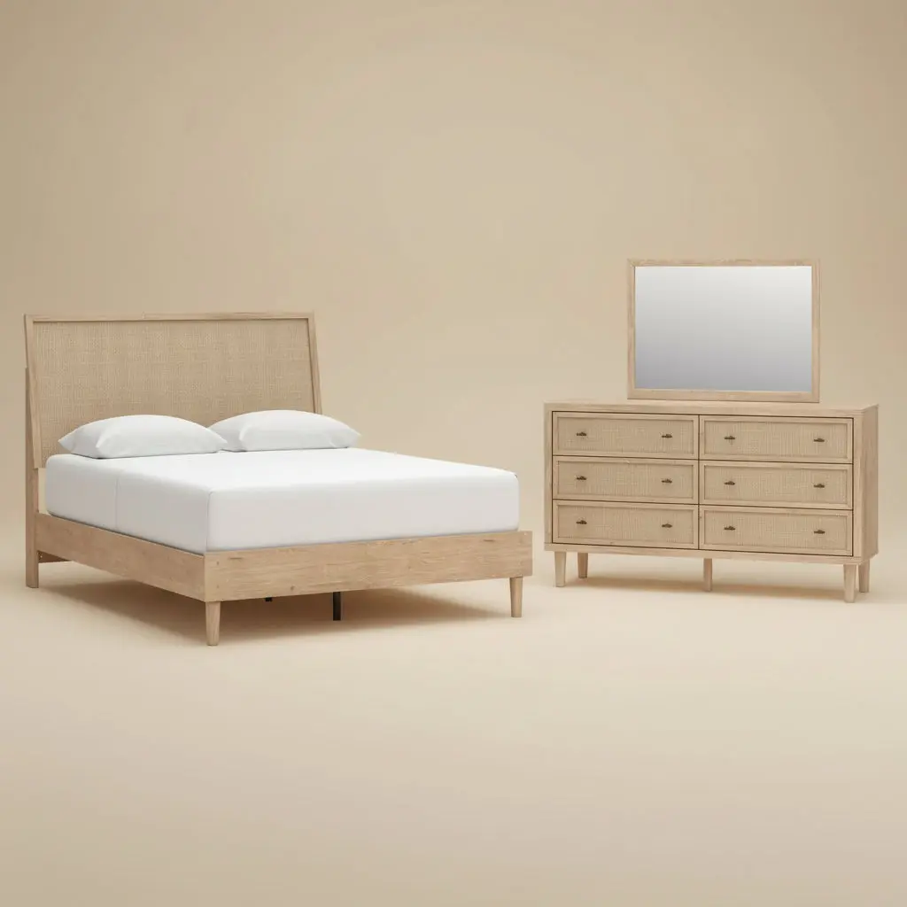 Cielden Queen Panel Bed with Mirrored Dresser