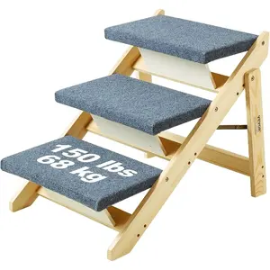 VEVOR Wood Pet Stairs, 5 - Step Dog Stairs for High Beds, Sofa Cars, 150lbs Load Capacity, Non - Slip Surface, Stable Cat Dog Step Ladder for Small Medium Large Older Pet Puppy EssentialsVEVOR Super Brand Day
