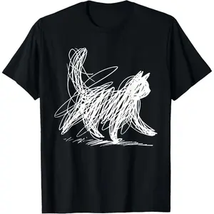 Scribble Cat Minimal Line Art Japanese T-Shirt