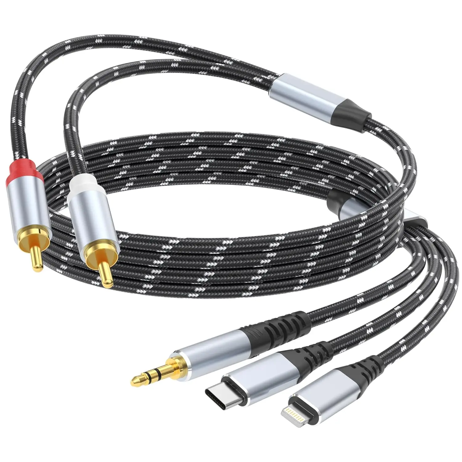 3.5mm to RCA Cable, Lightning to RCA Male to Aux Audio Adapter HiFi Sound Headphone Jack Adapter,(3 in 1 Audio Cable) Connector for iPhone/iPad  MP3 Tablet HDTV(6FT)