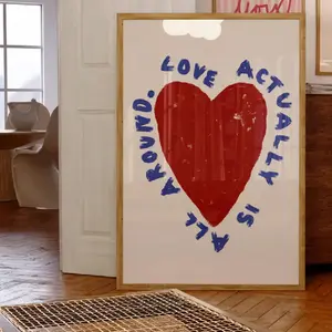 1 Piece Frameless Heart-Shaped Love Quote Wall Art Poster, Heart Design - Red and Blue Heart Text on White Canvas, Minimalist "Love is Actually..." Vertical Painting, Suitable for Bedroom, Living Room - Romantic Decoration
