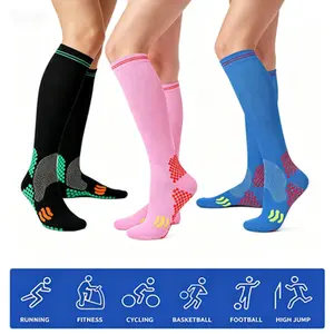 3Pairs Knee-High Compression Socks,Breathable Mesh,Anti-Slip,Moisture-Wicking,Shock Absorption,Point Pressure Design,for Running,Hiking,Cycling,Ball Games and Gym Fitness