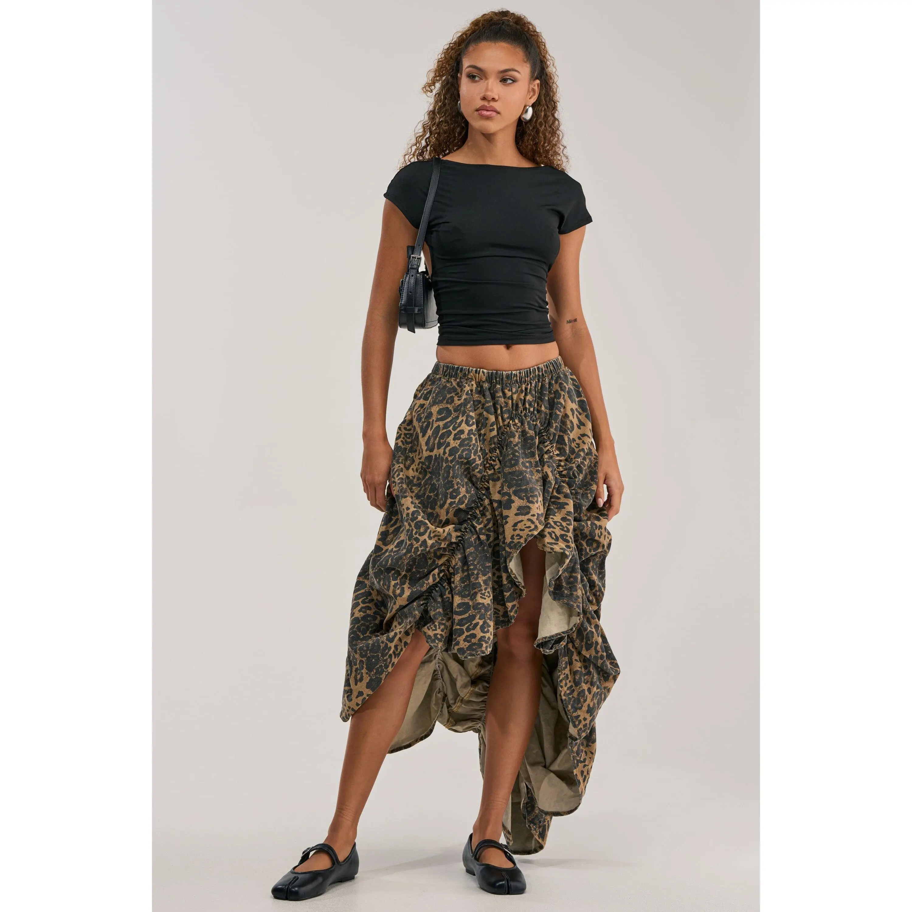 IN TO THE WILD CHEETAH RUCHED MIDI SKIRT