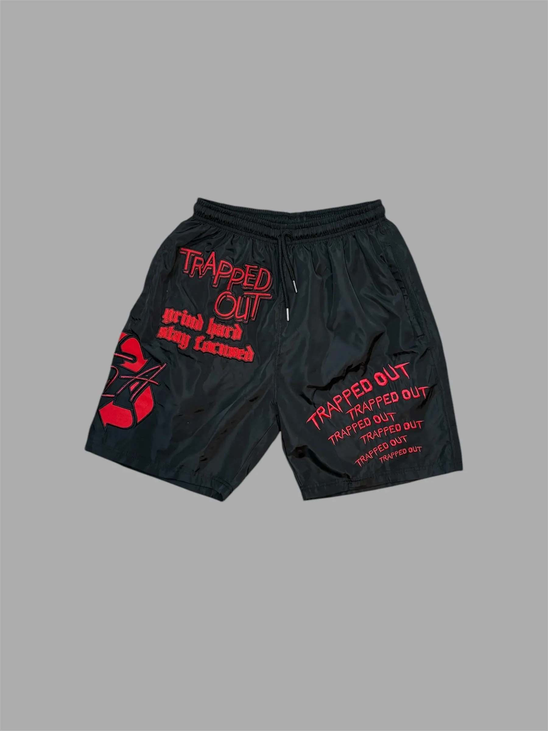 Black Red Graphic Windbreaker Shorts