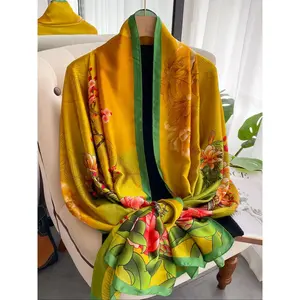 Women's Elegant Random Floral Print Silk Scarf, Fashionable Soft Comfortable Shawl for Daily Wear, Casual Versatile Scarf for Women