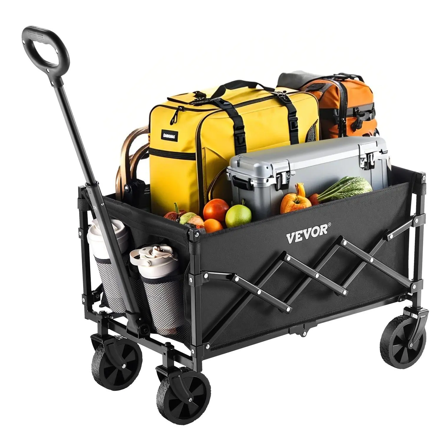 【Summerfinds】VEVOR Collapsible Wagon Carts,  120L & 225LBS Folding Wagons with All-Terrain Wheels, Heavy Duty Outdoor Utility Cart with Adjustable Handle, Portable Camping Cart for Beach Grocery Garden Black