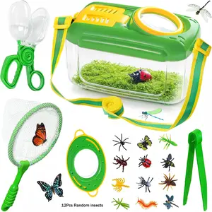 Bug Catcher for Kids, 17 PCS Bug Catching Kit with Bug Collector Toy Bugs Butterfly Net Magnifying Glass Insect Catcher Tweezers, Outdoor Explorer Kit for Kids Age 3 4 5 6 7 8(Insects randomly)