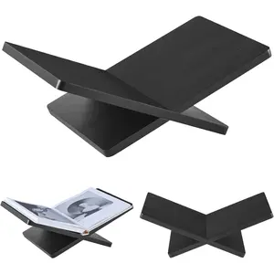 Solid Wooden Book Stand for Desktop Display & Reading –15.7" x 9.4" x 5.7” Extra Large Wood Open Book Holder for Cookbook, Bible, Recipe, Textbook, Magazine (Solid Black Finish Wood)