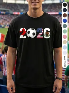 Men's Summer 2026 World Cup Football Jersey, Breathable Round Neck Short Sleeve T-Shirt, Casual Streetwear for Home Office Outdoor, Outdoor Clothing