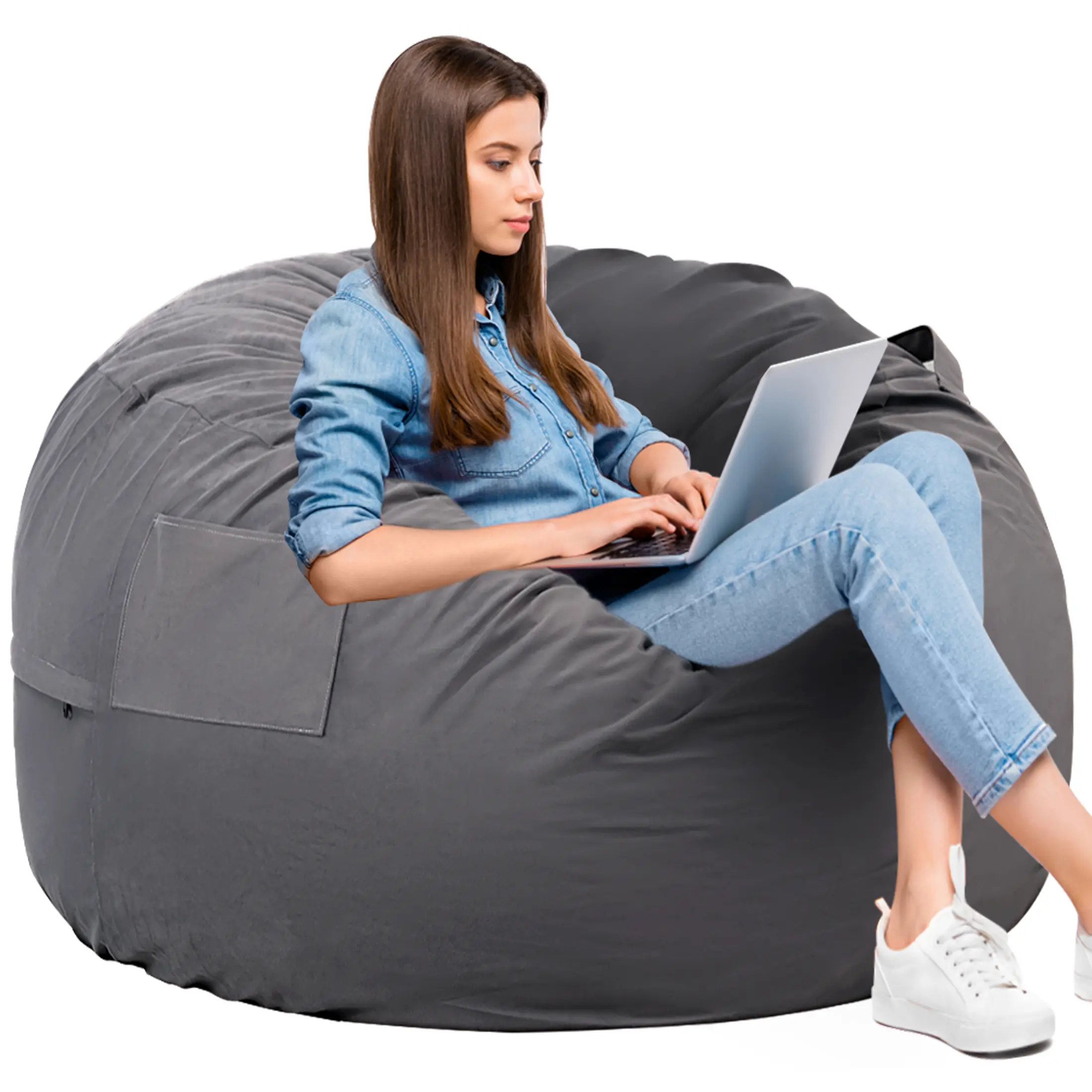 Oversized Beanbag Chair for Adults - Soft Removable Cover - Giant Round Comfy Sofa for Living Room Bedroom College Dorm - 4 Feet