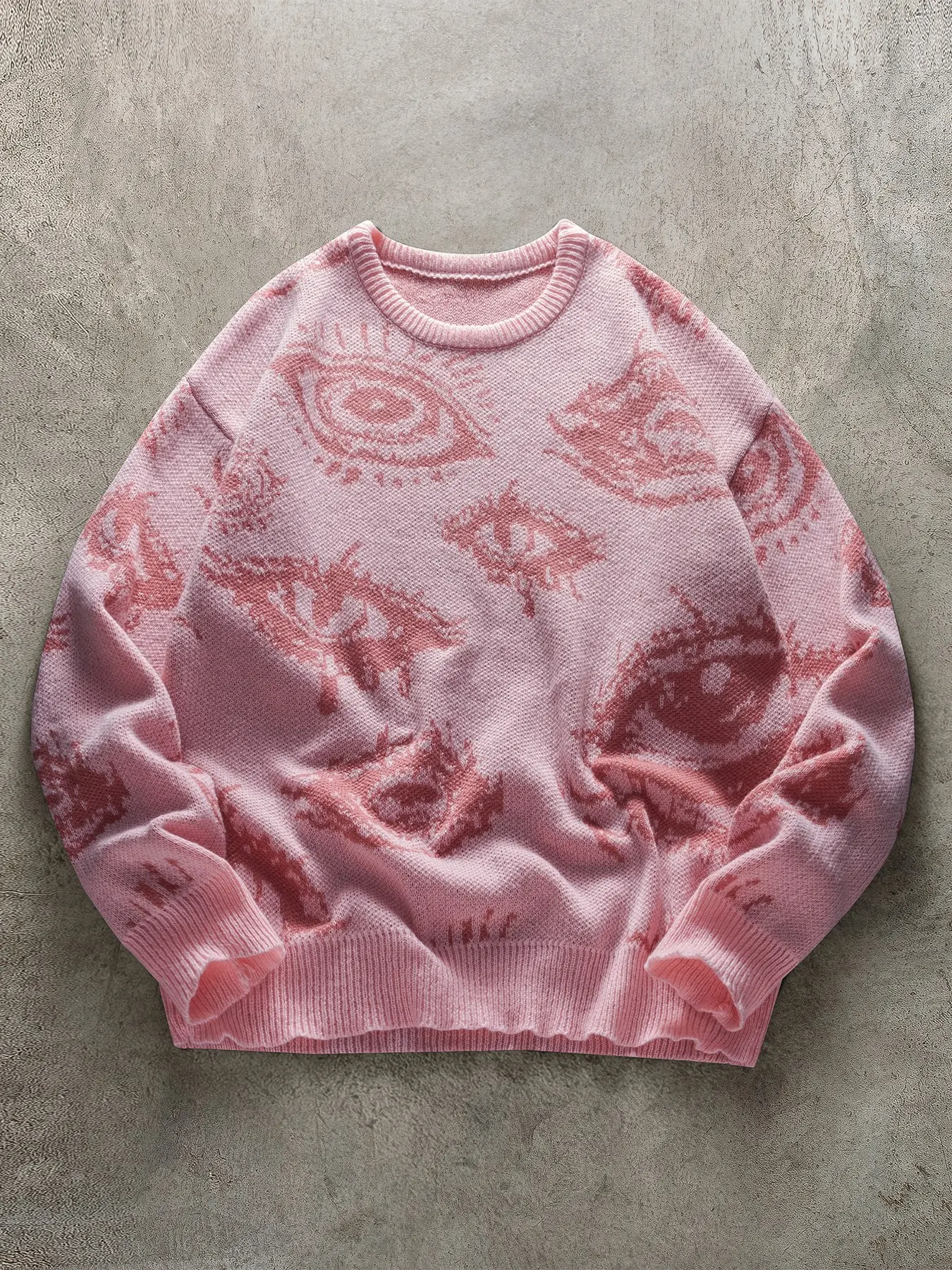 Demon Eyes Full Graphic Print Round Neck Sweater, Trendy Fashion Design for Casual Wear, Comfortable Fitted Style for Men and Women