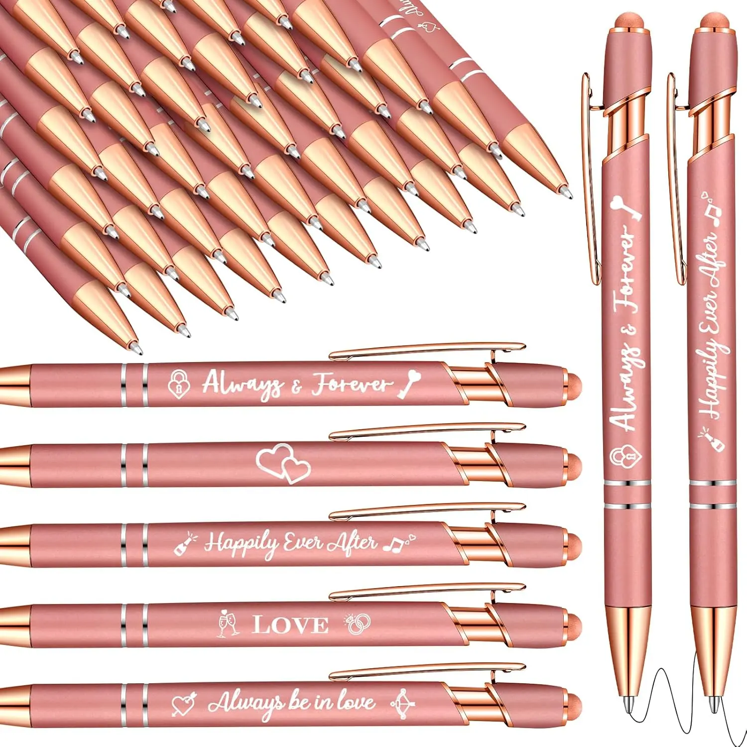 36-Count Bulk Retractable Ballpoint Touch Screen Pens, 6 Styles Rose Office Writing Supplies, Wedding & Bridal Shower Guest Favors, Touch Screen Pen, Wedding Stationery