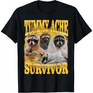 I Survived Today's Tummy Ache Funny Silly Raccoon Meme T-Shirt