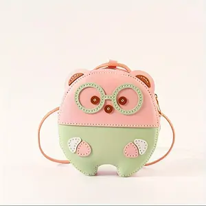 "Cartoon DIY Leather Cow Bag Kit – Hand-Stitched Leather Sewing Set for Wallets, Kawaii Anime Purses, Handbags, and DIY Crafts"