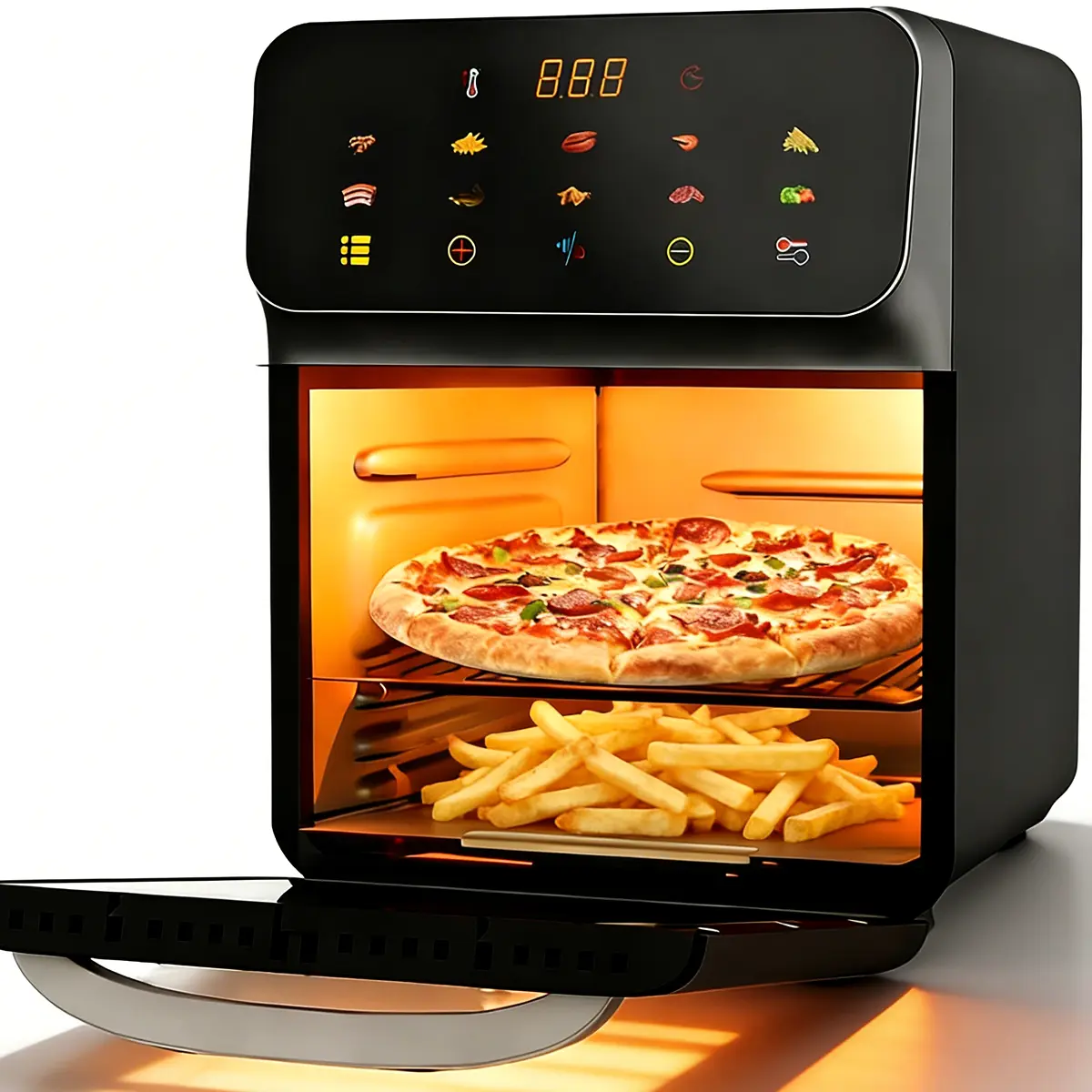 Large 12QT 10-in-1 Multifunctional Air Fryer Oven | 1350W, Max Temperature 200°C/400℉, 17 Cooking Presets, Double Layer Rack, Auto Shutoff & Clear View Window, Black Toaster