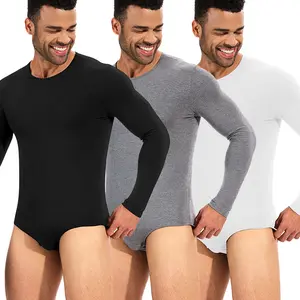 CATTIBOR Mens One Piece Shapewear Long Sleeve Bodysuit,Men Crew Neck Romper Soft Pajamas Jumper,Men Round Neck Bodysuit,Men One Piece Crew Neck Romper Body Suit Basic Shapwear Menswear & Underwear For Winter & Autumn