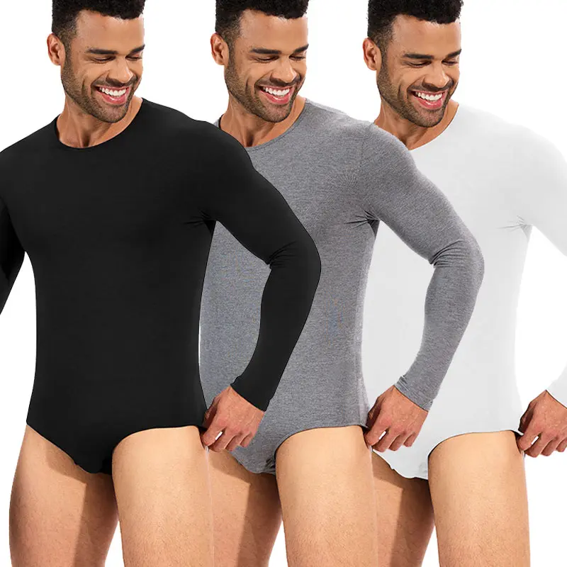CATTIBOR Mens One Piece Shapewear Long Sleeve Bodysuit,Men Crew Neck Romper Soft Pajamas Jumper,Men Round Neck Bodysuit,Men One Piece Crew Neck Romper Body Suit Basic Shapwear Menswear & Underwear For Winter & Autumn