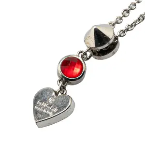 Pre-owned GUCCI Sterling Silver 925 (Ag925) Small Leather Goods Heart Motif SV925 Color Stone Necklace
