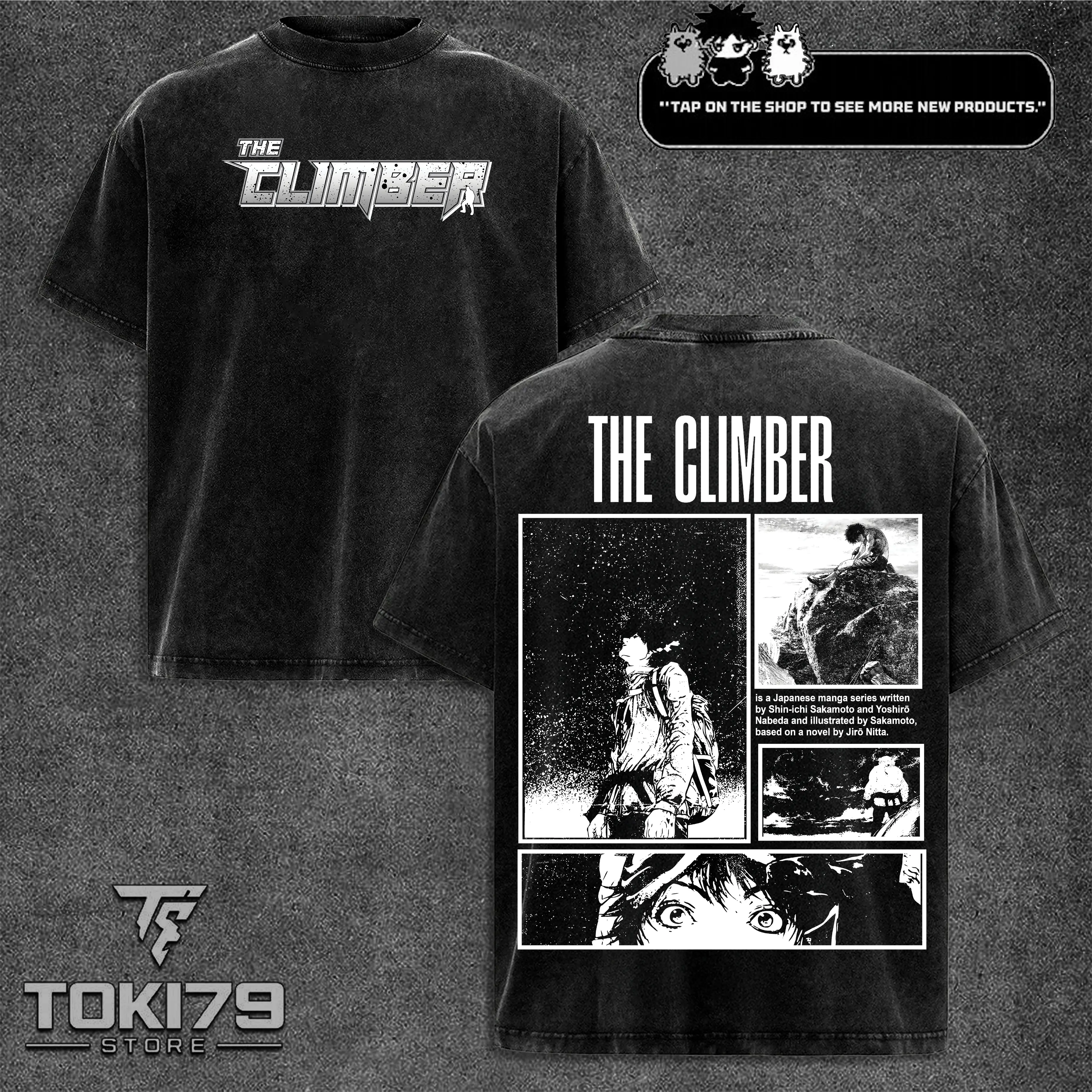 The Climber Manga Washed T-Shirt, Graphic Tee, Vintage Cotton unisex graphic tees 90s Top streetwear Menswear