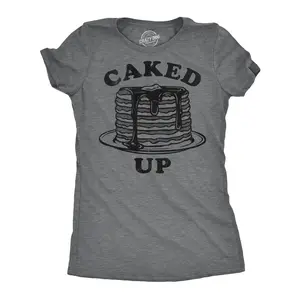 Womens Funny T Shirts Caked Up Sarcastic Pancake Graphic Novelty Tee for Ladies Funny Womens T Shirts Cute Vintage Fashion Casual Ladies T-Shirt Gift Sarcastic Tops for Women Funny Food Top Women's Novelty Tees Dark Grey