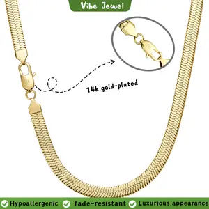 Blade Chain Necklace 14K Gold Plated 7mm – Flat Chunky Layering Chain Anti-Tarnish for Women Men 20 24 Inch