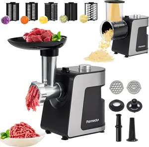 Electric Cheese Grater & Meat Grinder: 2 in 1 Vegetable Cutter Veggie Slicer Vegetable Shredder Chopper Kitchen Grater Salad Maker Meat Mincer Sausage Maker & Kibbeh Kit Total 12 Attachments Cheesegrater Grain Mill