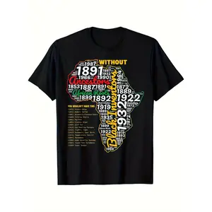 Men'S Black T-Shirt with BLM Unity African Inventors Print - 100% Crew Neck Short Sleeve, All-Season Fit, Plus Size Casual Casual Attire & Halloween Costume, Historical STEM Achievements Design, Durable Knit Fabric for Men'S Fashion & Cultural Pride
