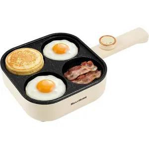 Electric Nonstick Egg Pan No Stove Needed 900W Granite 4-Cup Omelette Pan with 2 Power Adjustable, Non Stick Frying Skillet for Breakfast Eggs Pancakes Crepes Plett and More